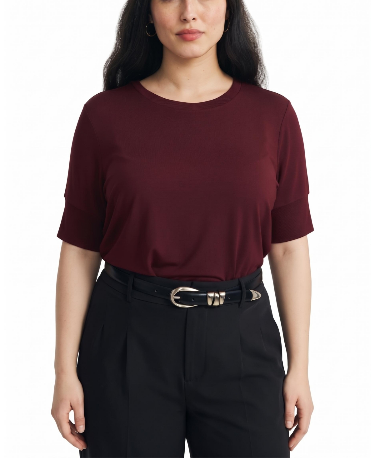 Universal Standard Plus Size Liquid Jersey Rib Hem Tee - Deep red