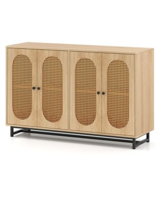 50 Inch Buffet Storage Cabinet with 4 Rattan Woven Doors and Shelves