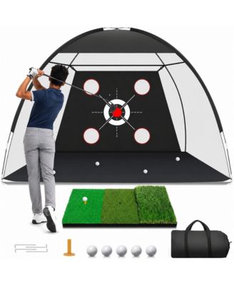 10x7 feet Golf Net With Practice Mat Hitting Targets For Indoor Outdoor Practice