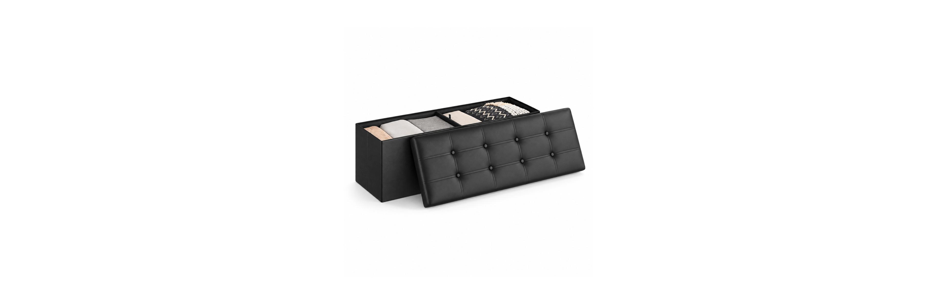Mecale 43 Folding Storage Ottoman Bench with Padded Leather Top and 35 Gal Interior
