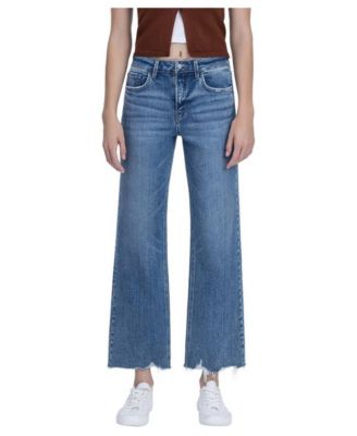 Women's High-Rise Distressed-Hem Wide-Leg Jeans