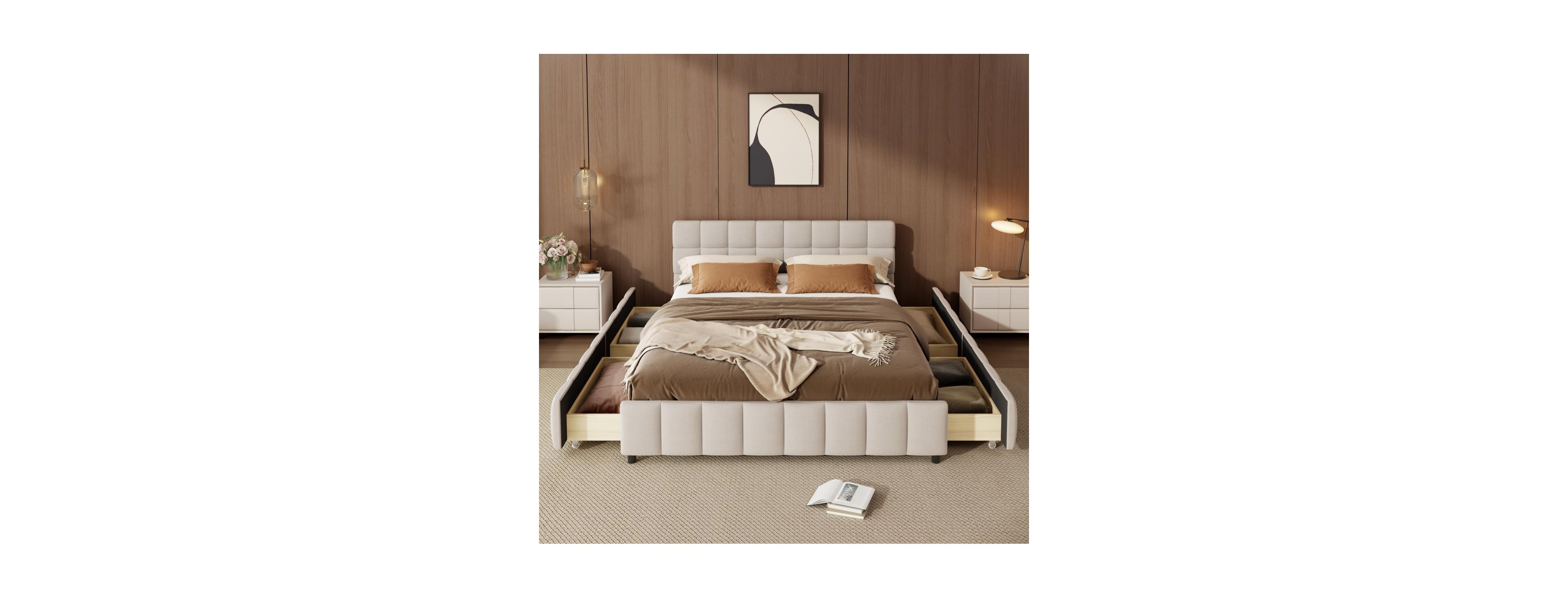 Streamdale Furniture Queen Upholstered Platform Bed with 4 Storage Drawers