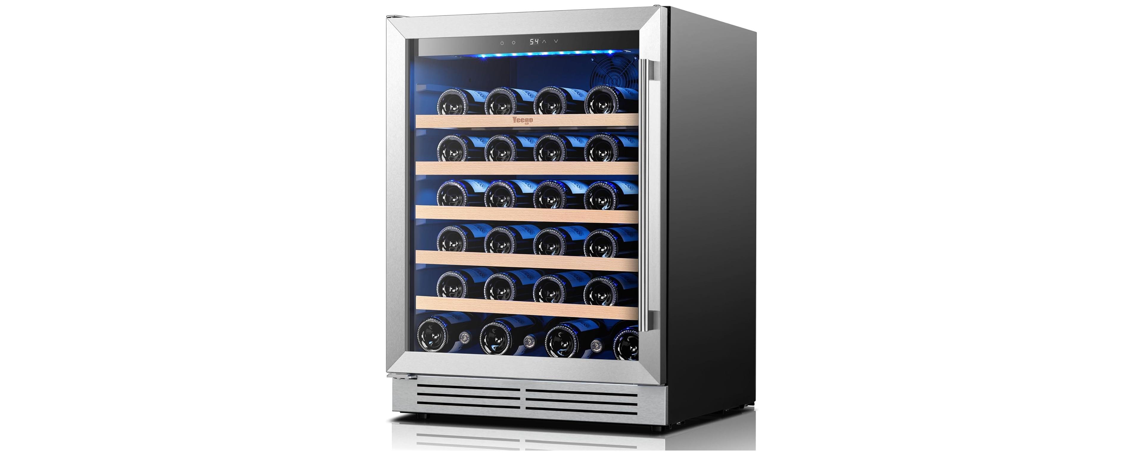 Yeego 24" Wine Refrigerator 5.12 Cu.ft Cooler Single Zone Under Counter Left Hinge Fridge,40degree(s)F-65degree(s)F Wine Fridge,Freestanding/Built-in