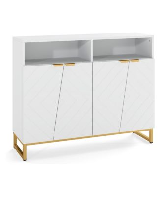Modern White Buffet Storage Cabinet with 4 Doors and Adjustable Shelves