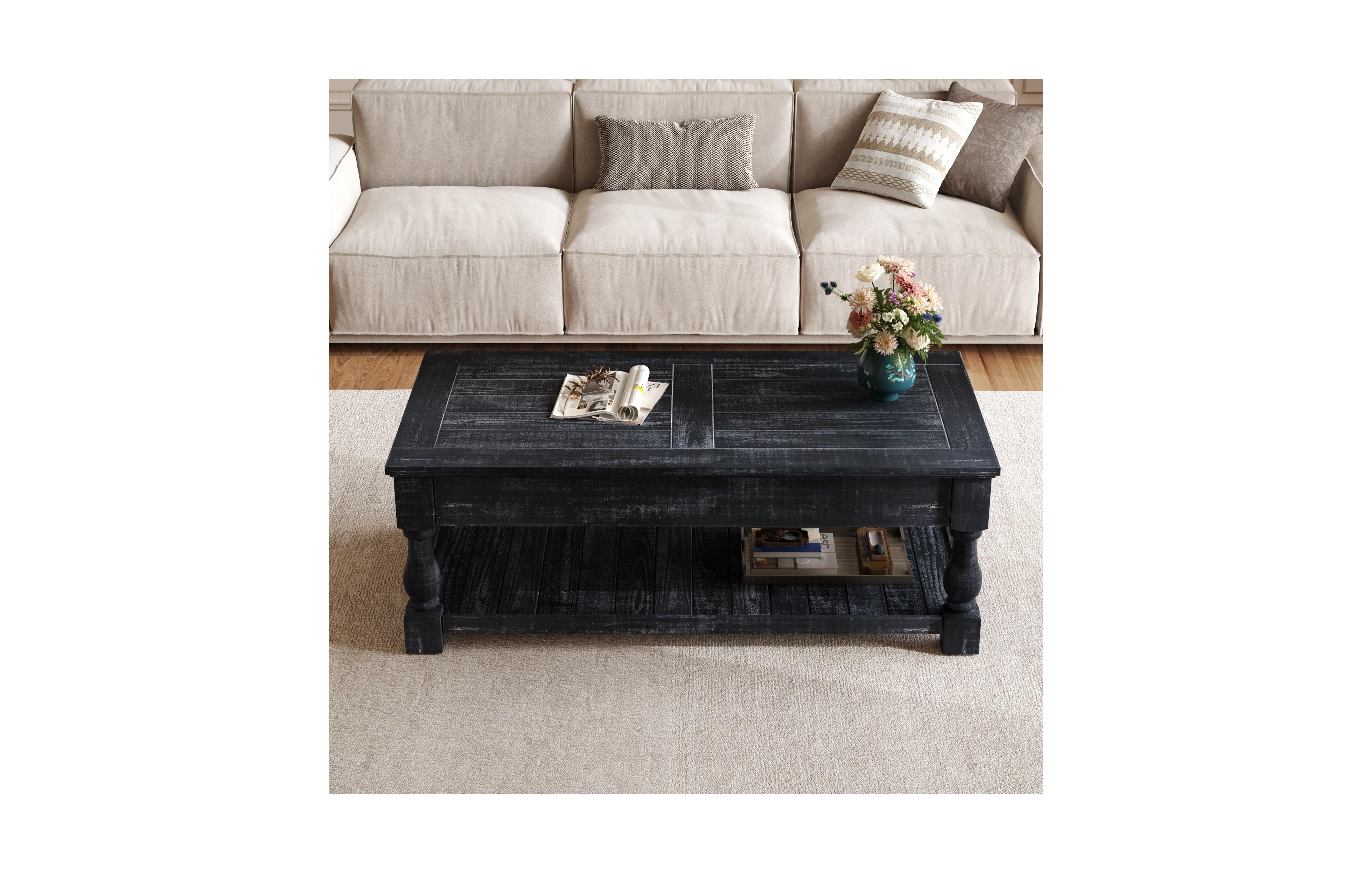 Clihome Farmhouse Lift Top Coffee Table, Storage Wooden Rustic Center Table for Living Room