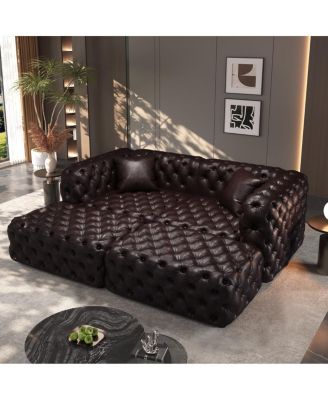 77" Modern Modular Faux Leather Sofa Set with 2 Ottomans