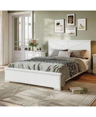  Full Size Platform Bed with Headboard and Wood Slats
