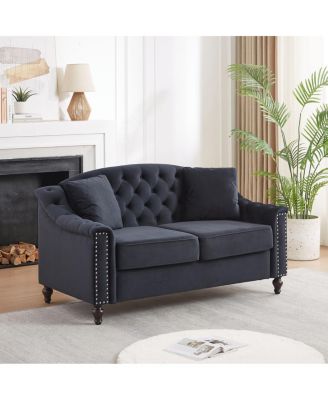58.5" Velvet Chesterfield Sofa with Button Tufting and Nailhead Trim