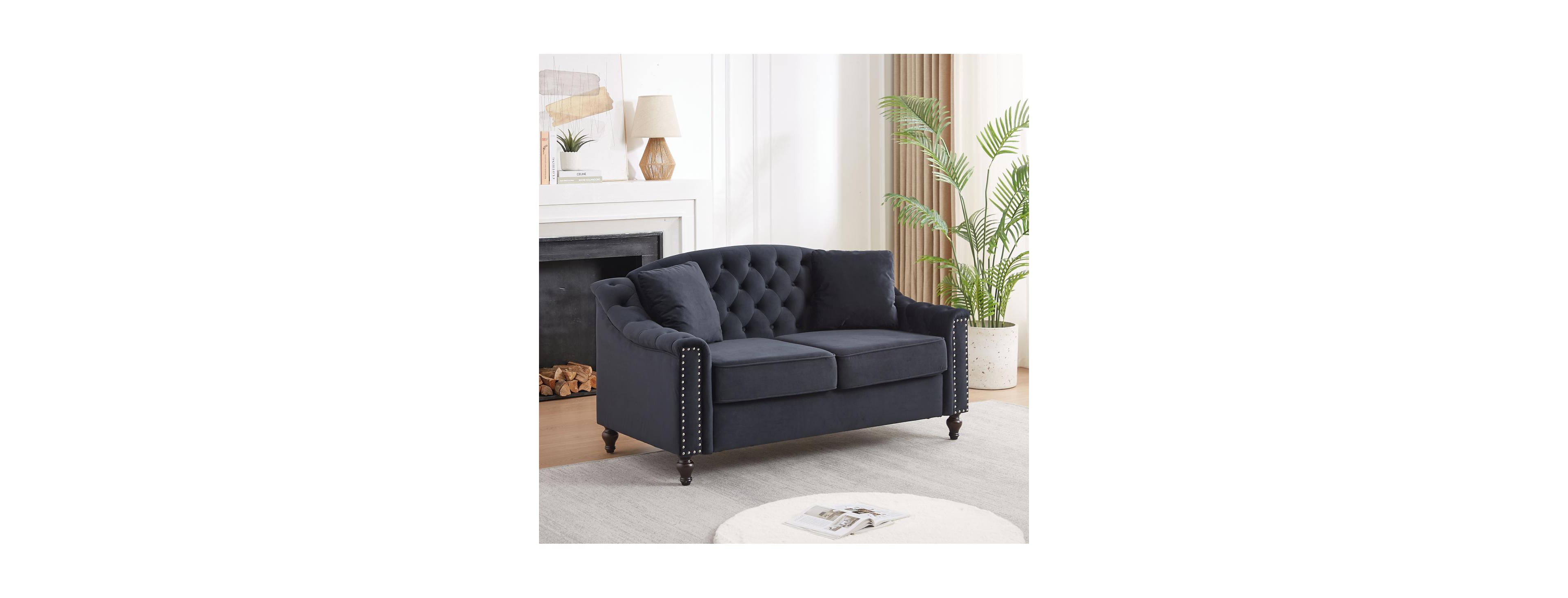 Streamdale Furniture 58.5" Velvet Chesterfield Sofa with Button Tufting and Nailhead Trim