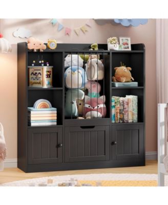 4-Cubby Engineered Wood Stuffed Animal Zoo Storage Bookshelf