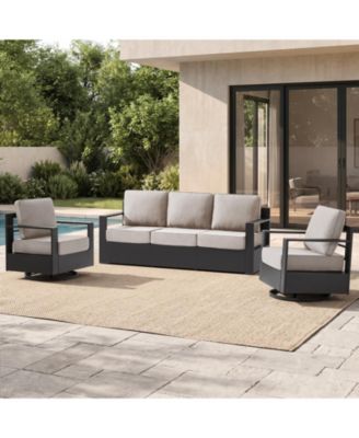 Zebrok 3 Pieces Outdoor Aluminum Patio Furniture Set with 360-Degree Swivel Chairs, 6-Inch Thick Olefin Cushions and Rust-Resistant Frame