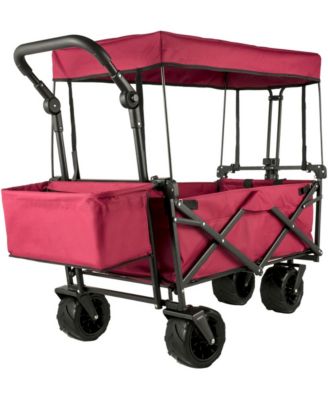 Extra Large Collapsible Folding Wagon Cart with Removable Canopy and Rear Storage,All Terrain Utility Wagon for Camping Grocery Shopping