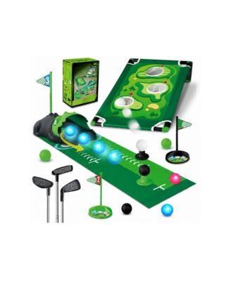 3 In 1 Kids Golf Set Dinosaur Automatic Returner LED Light Up Balls Putting Mat Mini Games Indoor Outdoor Gift