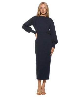 Women's Sorrel Boatneck Blouson Ottoman-Fabric Midi Dress