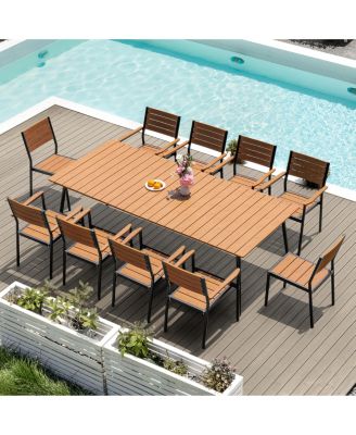 11-Piece Outdoor Aluminum Patio Dining Set Dining Table with Umbrella Hole and Stackable Chairs