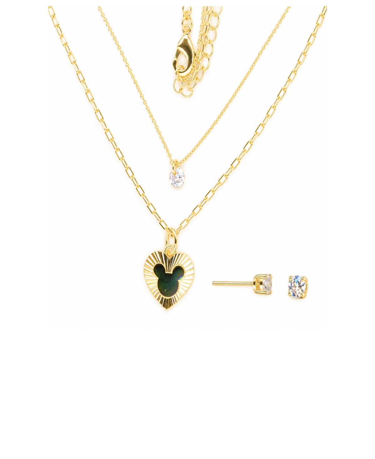 Disney Cubic Zirconia Gold-Tone Mickey Mouse Layered Heart Pendant Necklace and Stud Earrings, 2-Piece Set - Gold