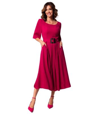 Women's Charlotte Scoop Neck Belted A-Line Midi Dress