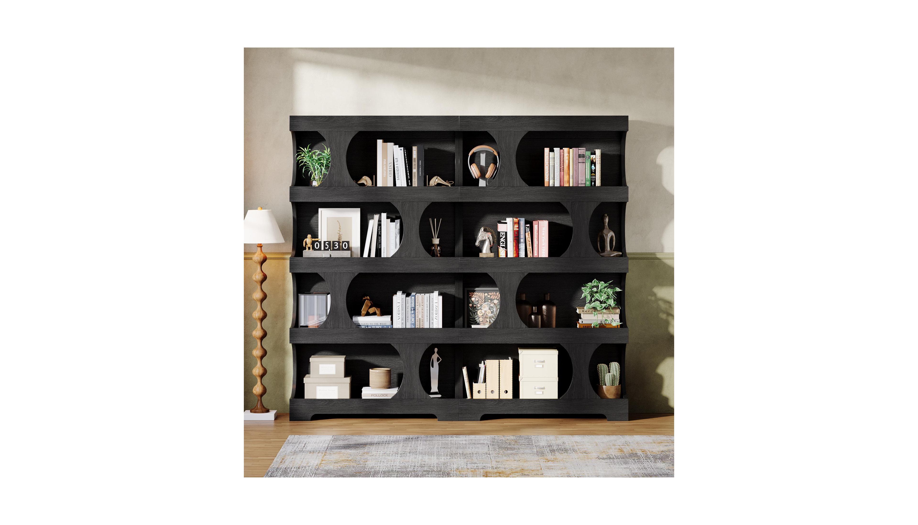 Tribesigns 71" Tall Bookcase Set of 2, 4-Tier S-Shaped Bookshelf, Wood Decorative Storage Shelving, Modern Freestanding Display Shelves, Large Library