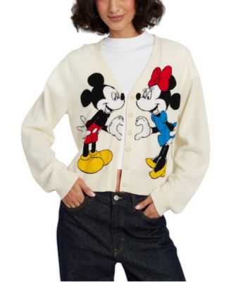 Women's Intarsia Mickey and Minnie Wool-Blend Long-Sleeve Cardigan