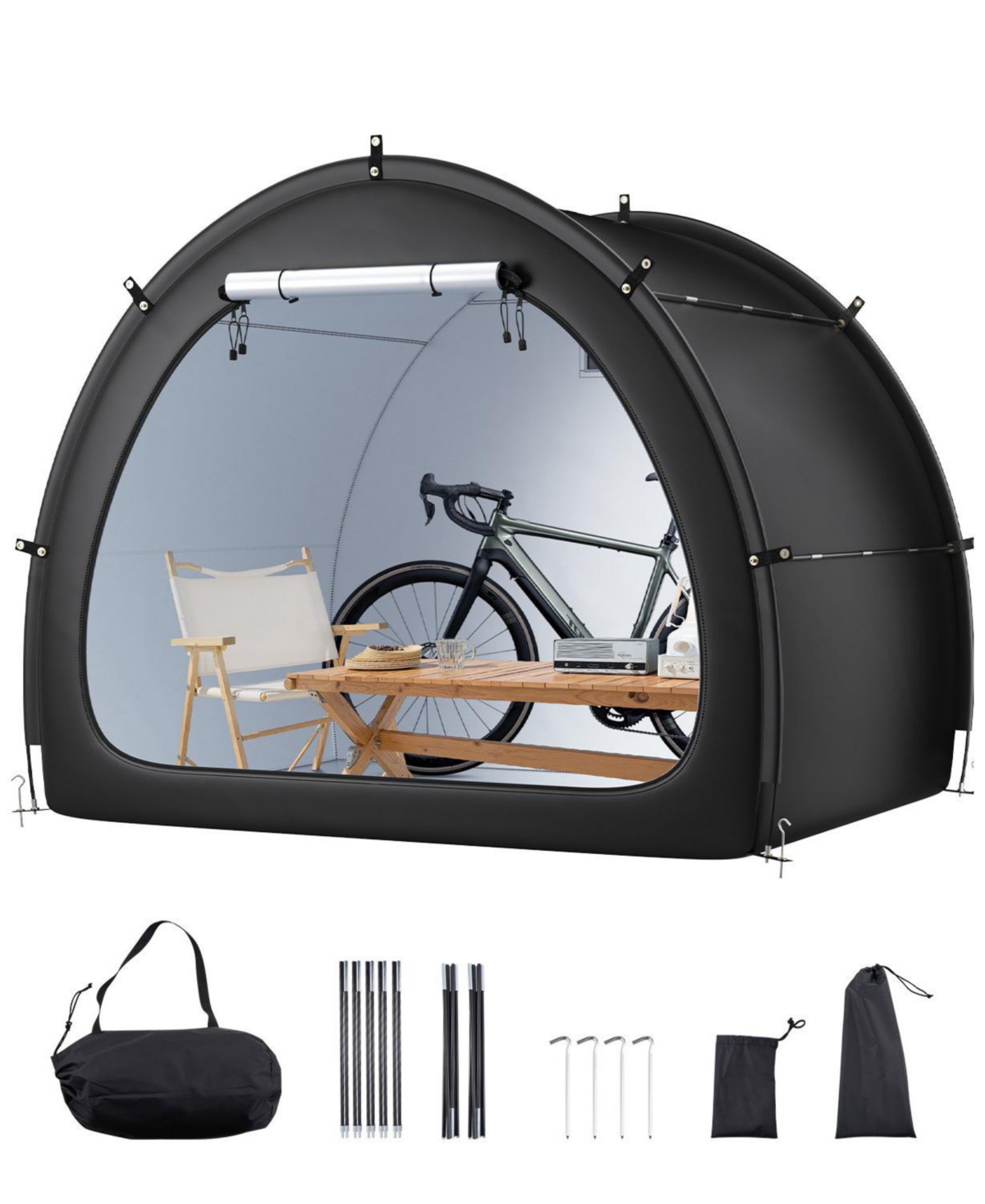 Mecale Fan-Shaped Bike Storage Tent with Single Door for 4 to 5 Bikes - Black