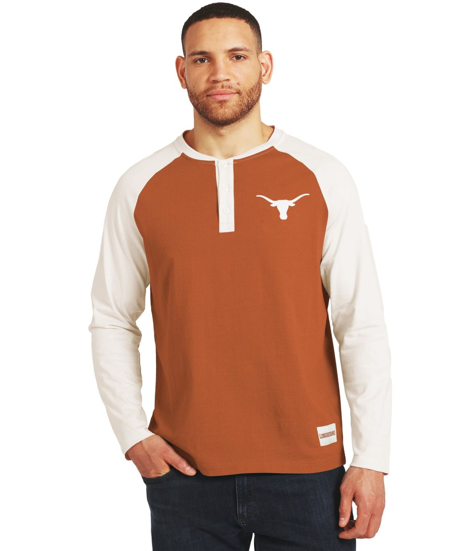 Мужская футболка Darius Rucker Collection By Fanatics Texas Orange/White Texas Longhorns Henley Long-Sleeve — фото 1
