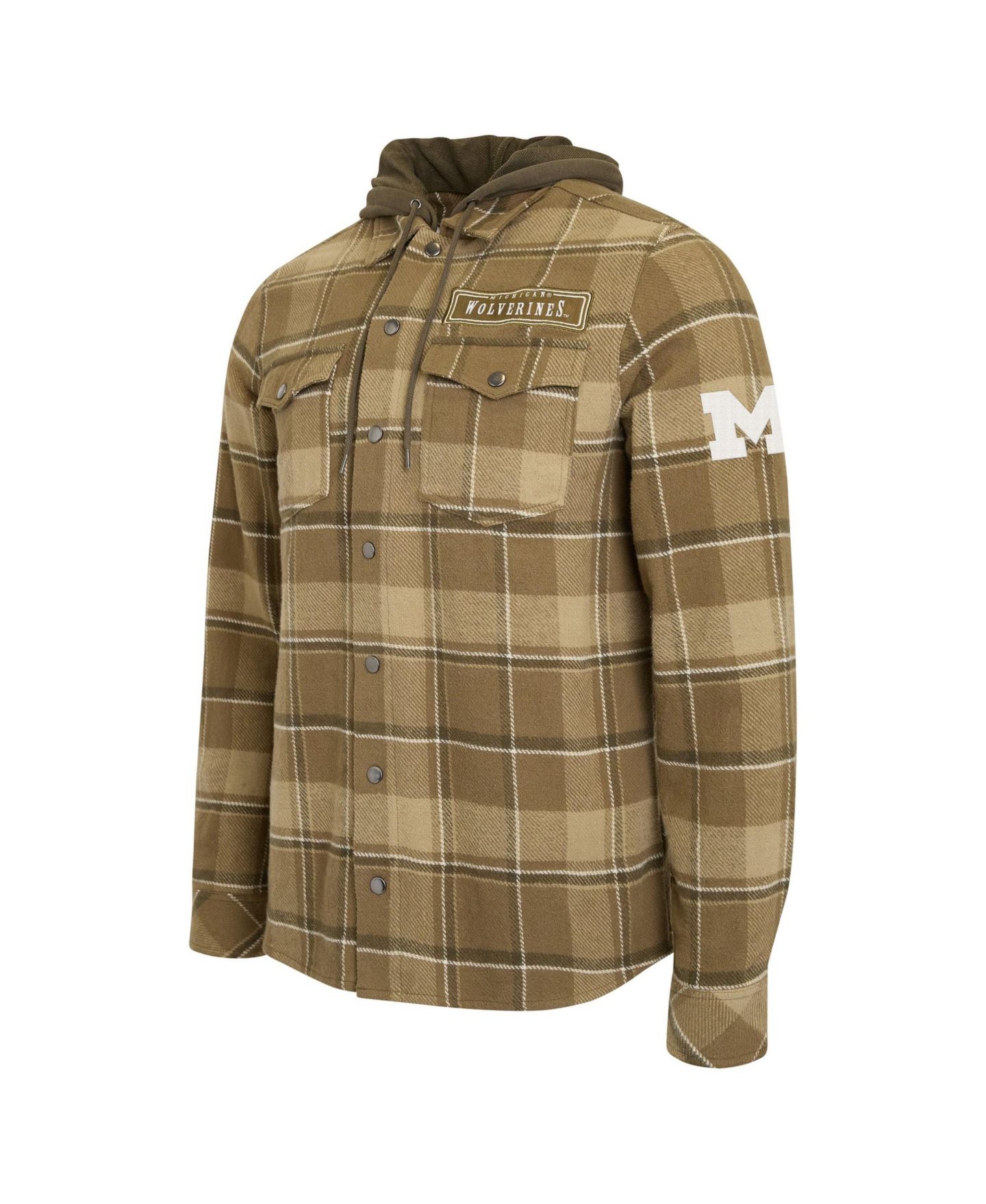 Мужские куртки Darius Rucker Collection By Fanatics Brown/Olive Michigan Wolverines Woven Hooded Full-Snap Shacket — фото 6