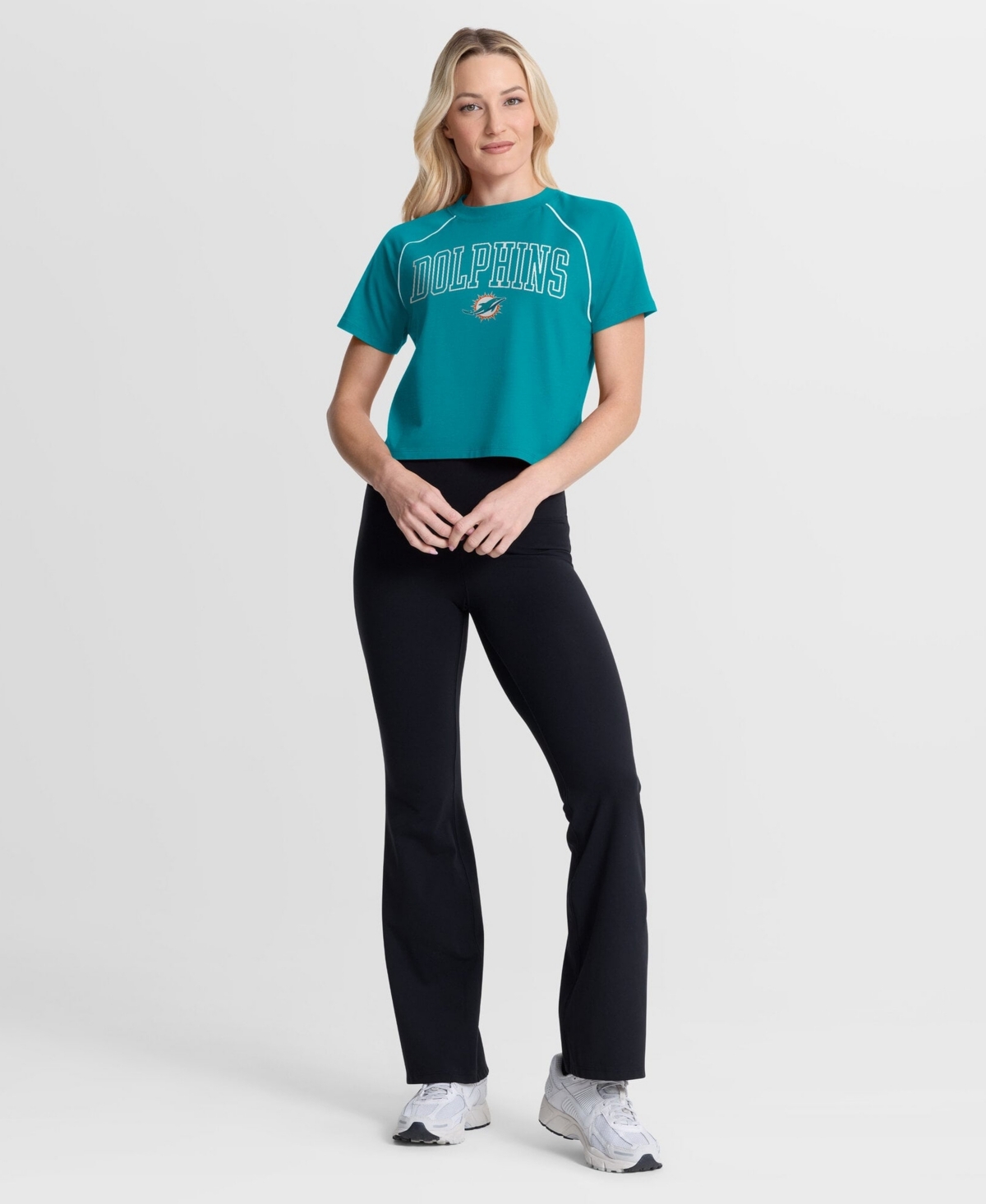 Fanatics Women's Aqua Miami Dolphins Offensive Scheme Raglan Tri-Blend Cropped Top - Aqua, White