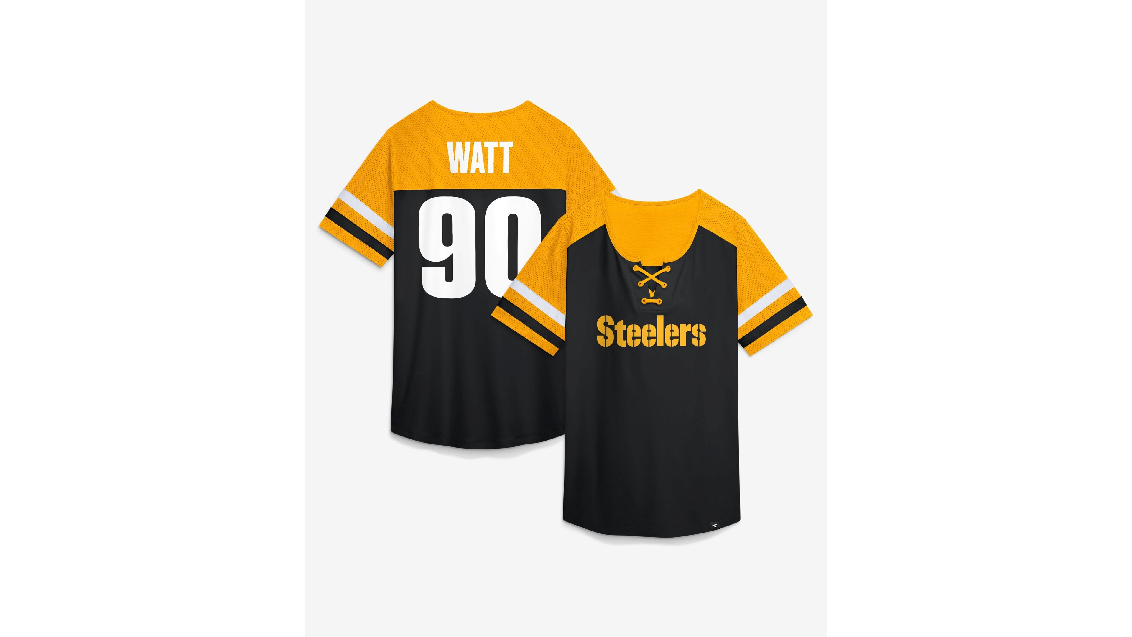 Fanatics Women's T.j. Watt Black Pittsburgh Steelers Curl Route Athena Lace-Up Name & Number Shirt