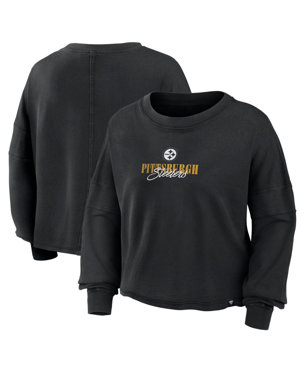 Fanatics Women's Black Pittsburgh Steelers Oversized Chop Block Boxy Long-Sleeve Top - Black