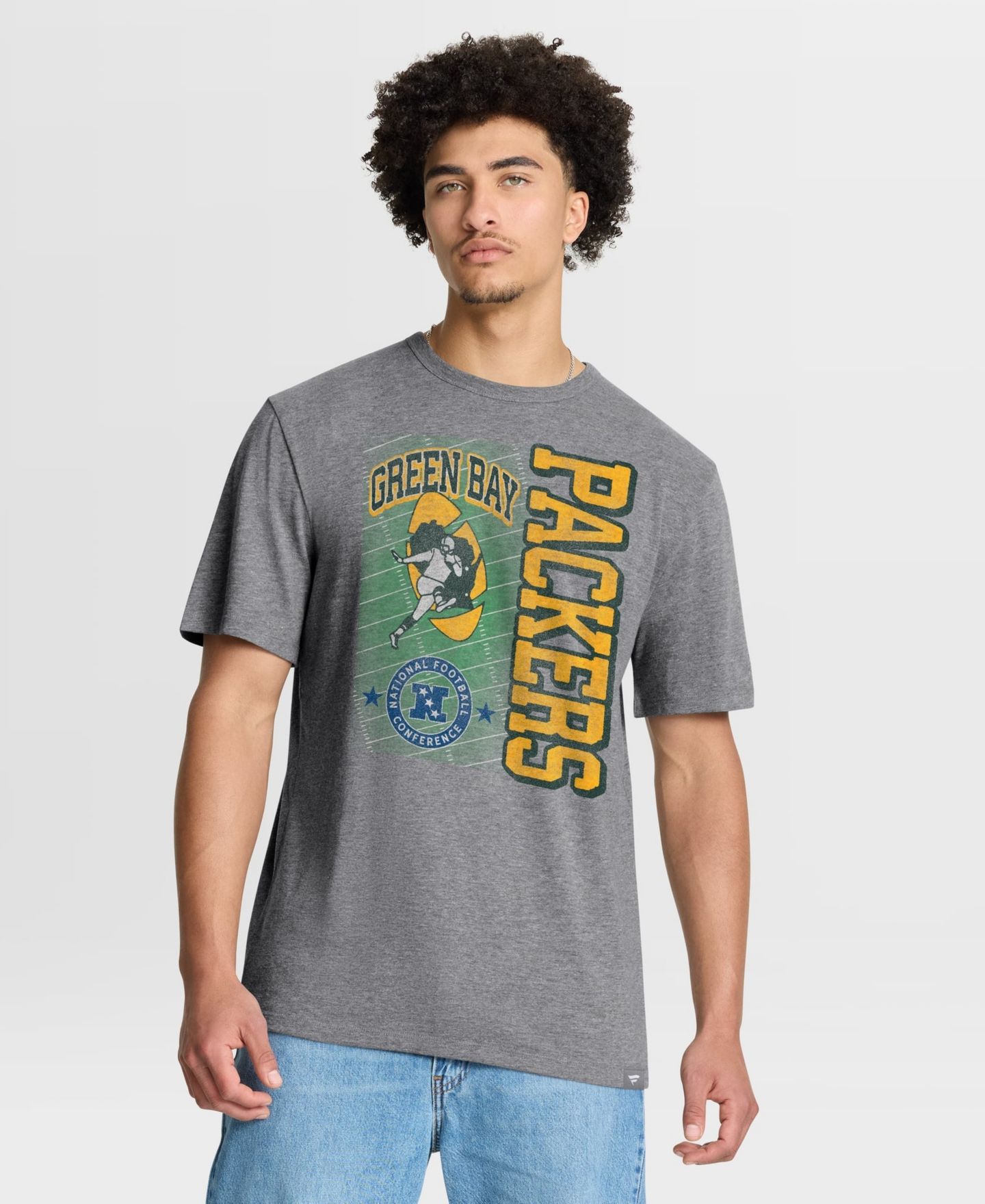 Мужская футболка Fanatics Heather Gray Green Bay Packers Tribute Direct Handoff Tri-Blend — фото 1