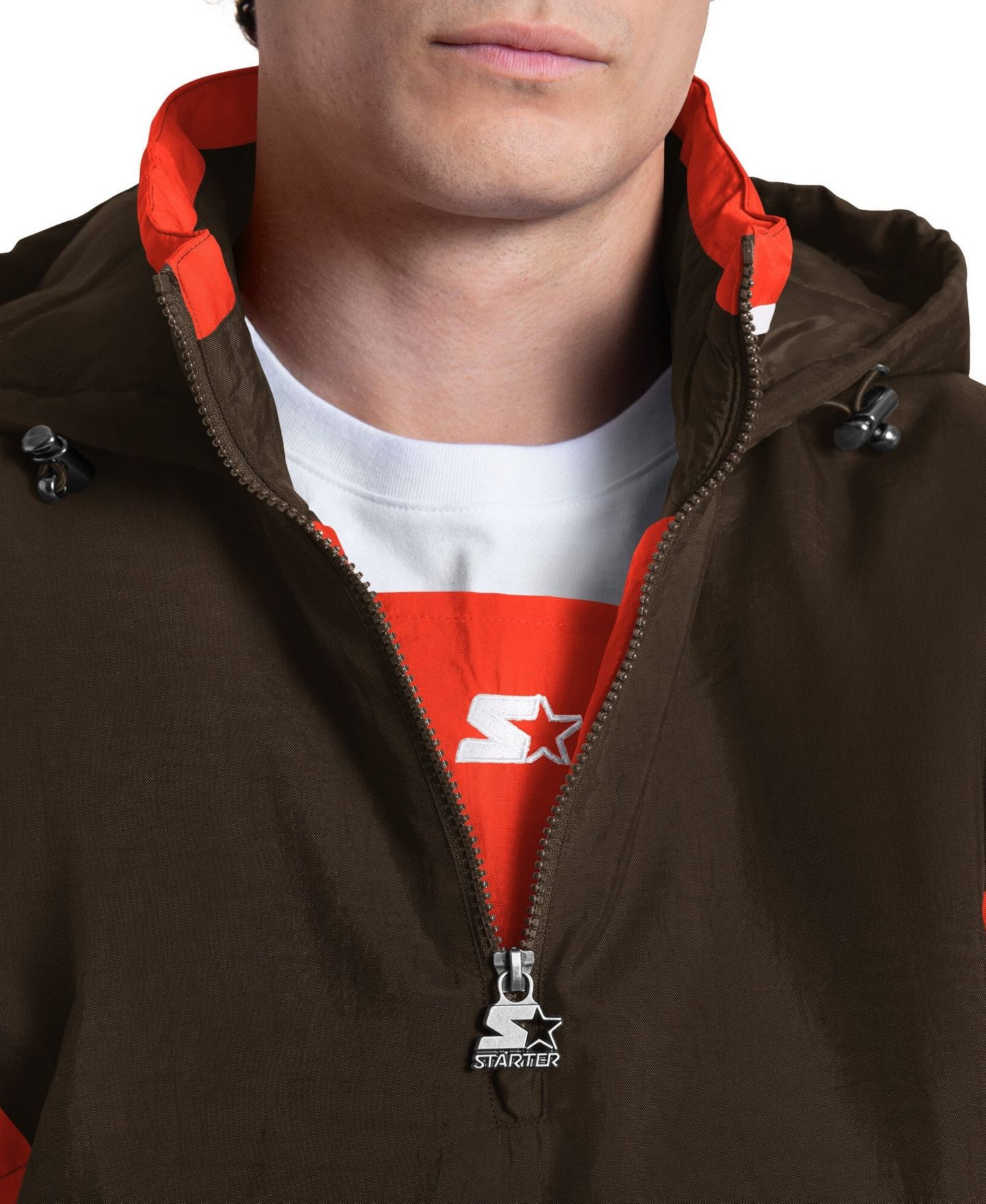 Мужская куртка Starter Brown Cleveland Browns The Throwback Half-Zip Hooded — фото 3