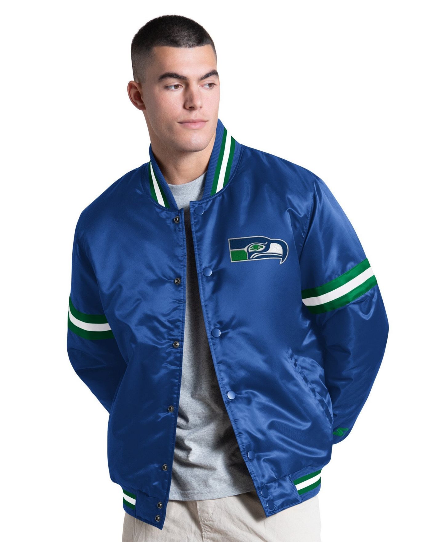 Мужская куртка Starter Royal Seattle Seahawks Courtside Varsity Retro Logo Full Snap — фото 1