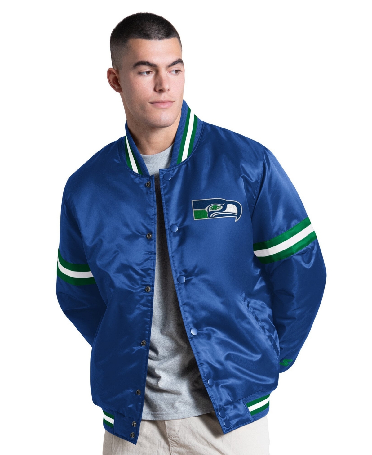 Starter Men's Royal Seattle Seahawks Courtside Varsity Retro Logo Full Snap Jacket - Royal, Green