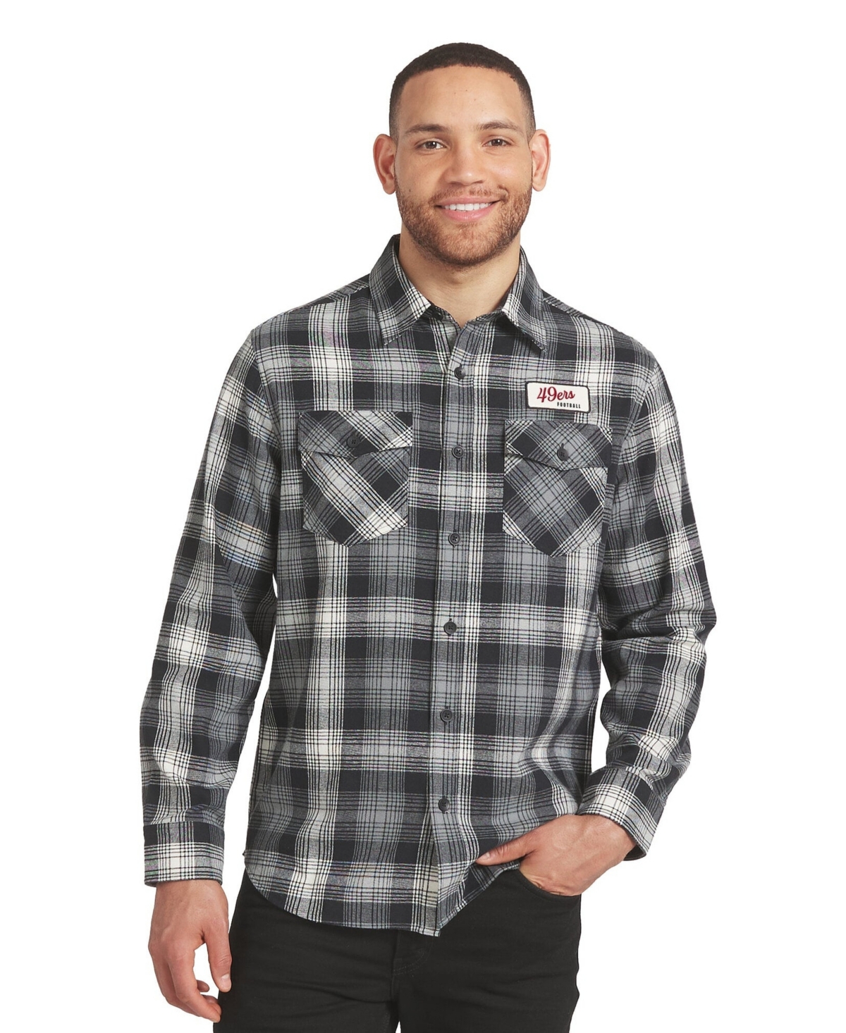 Darius Rucker Collection By Fanatics Men's Black San Francisco 49ers Plaid Button-Up Flannel Shirt - Black