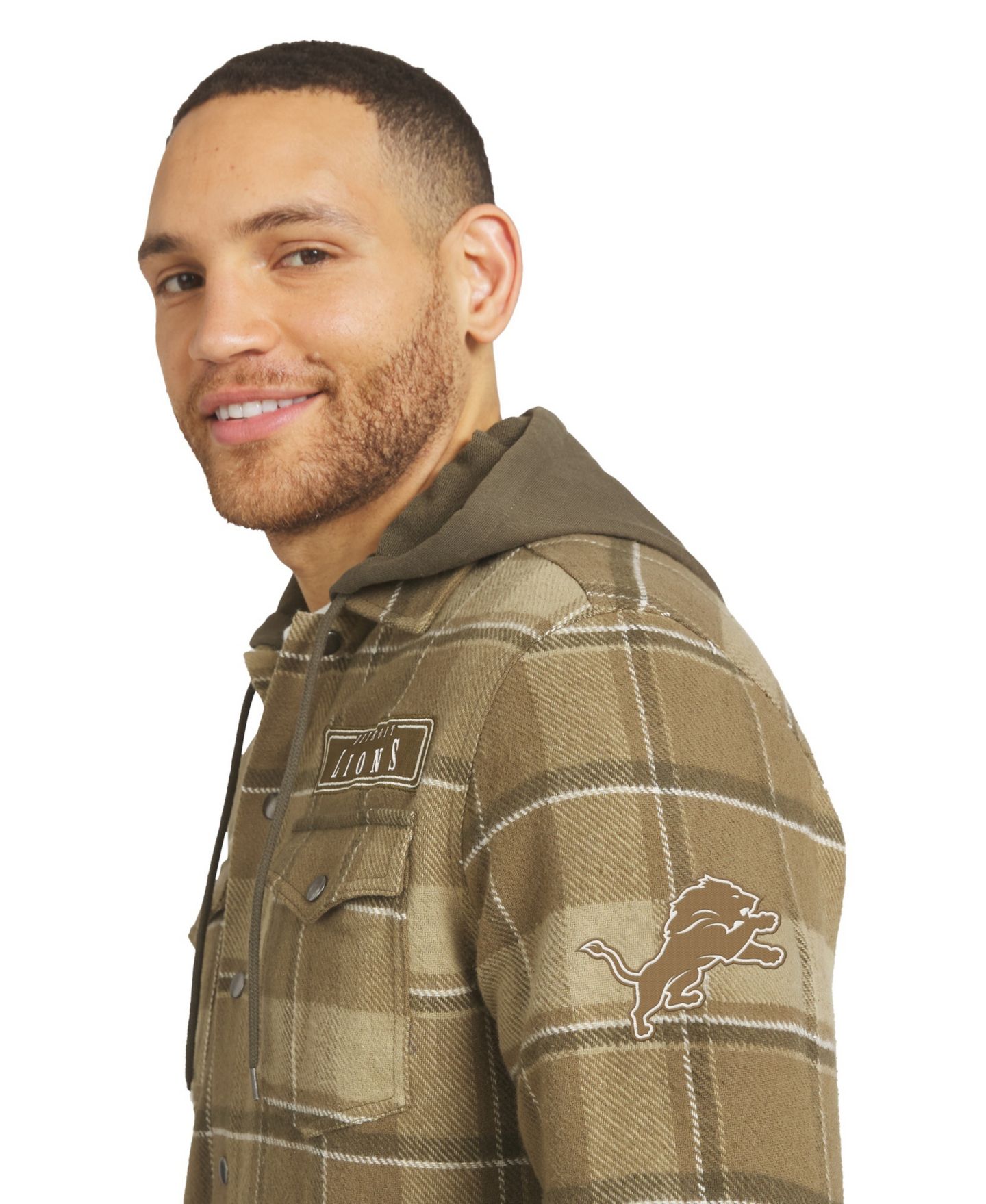 Мужские куртки Darius Rucker Collection By Fanatics Brown/Olive Detroit Lions Woven Hooded Full-Snap Shacket — фото 5