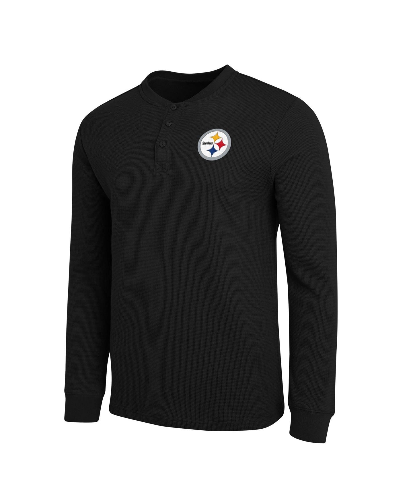 Мужская футболка Darius Rucker Collection By Fanatics Black Pittsburgh Steelers Waffle-Knit Henley Long-Sleeve — фото 3