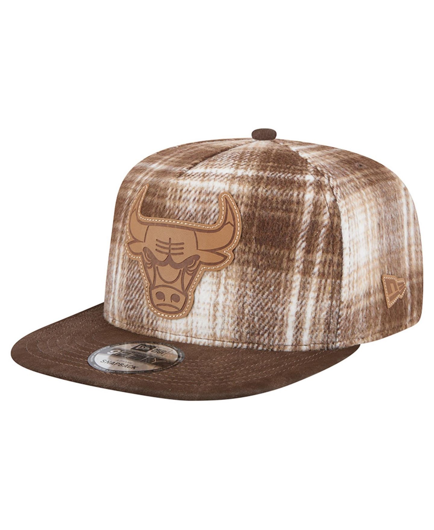 Мужская кепка New Era Brown Chicago Bulls Plaid 9FIFTY A-Frame Adjustable Hat — фото 1
