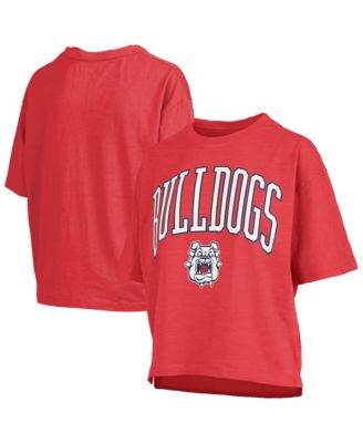 Women's Red Fresno State Bulldogs Oversized Nelson Arch Over Logo Slub T-Shirt