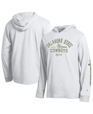 Men's White Oklahoma State Cowboys Operation Hat Trick Sleeve Line Hooded Long-Sleeve T-Shirt
