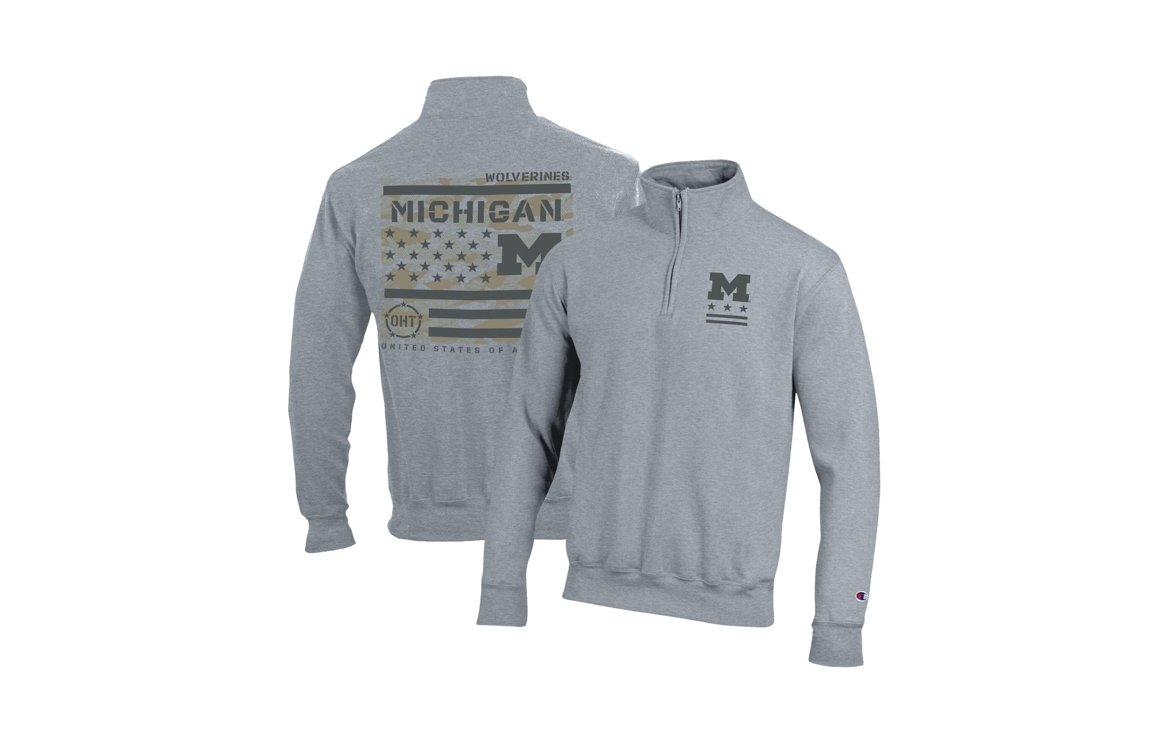 Champion Men's Heather Gray Michigan Wolverines Operation Hat Trick Flag Powerblend Fleece Quarter-Zip Pullover