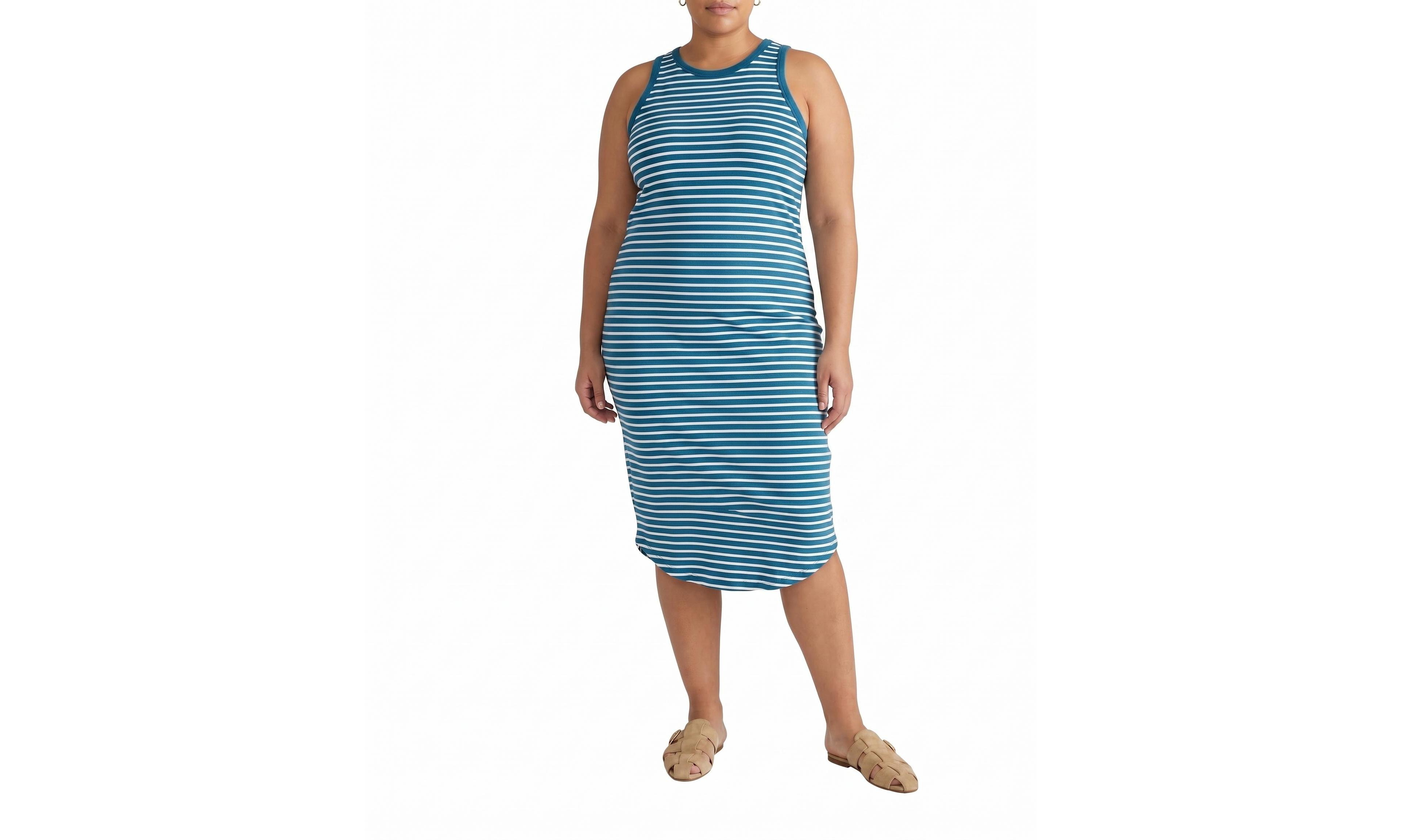 Universal Standard Plus Cai High-Neck Midi Stripe Dress