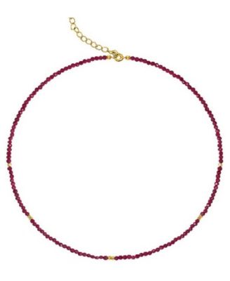 Gold Over Silver Created Ruby Bead Necklace with Extender
