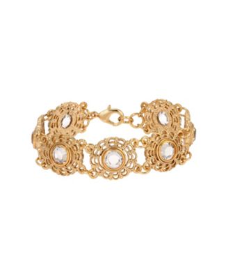 Women's Gold-Tone Crystals Round Filigree Bracelet