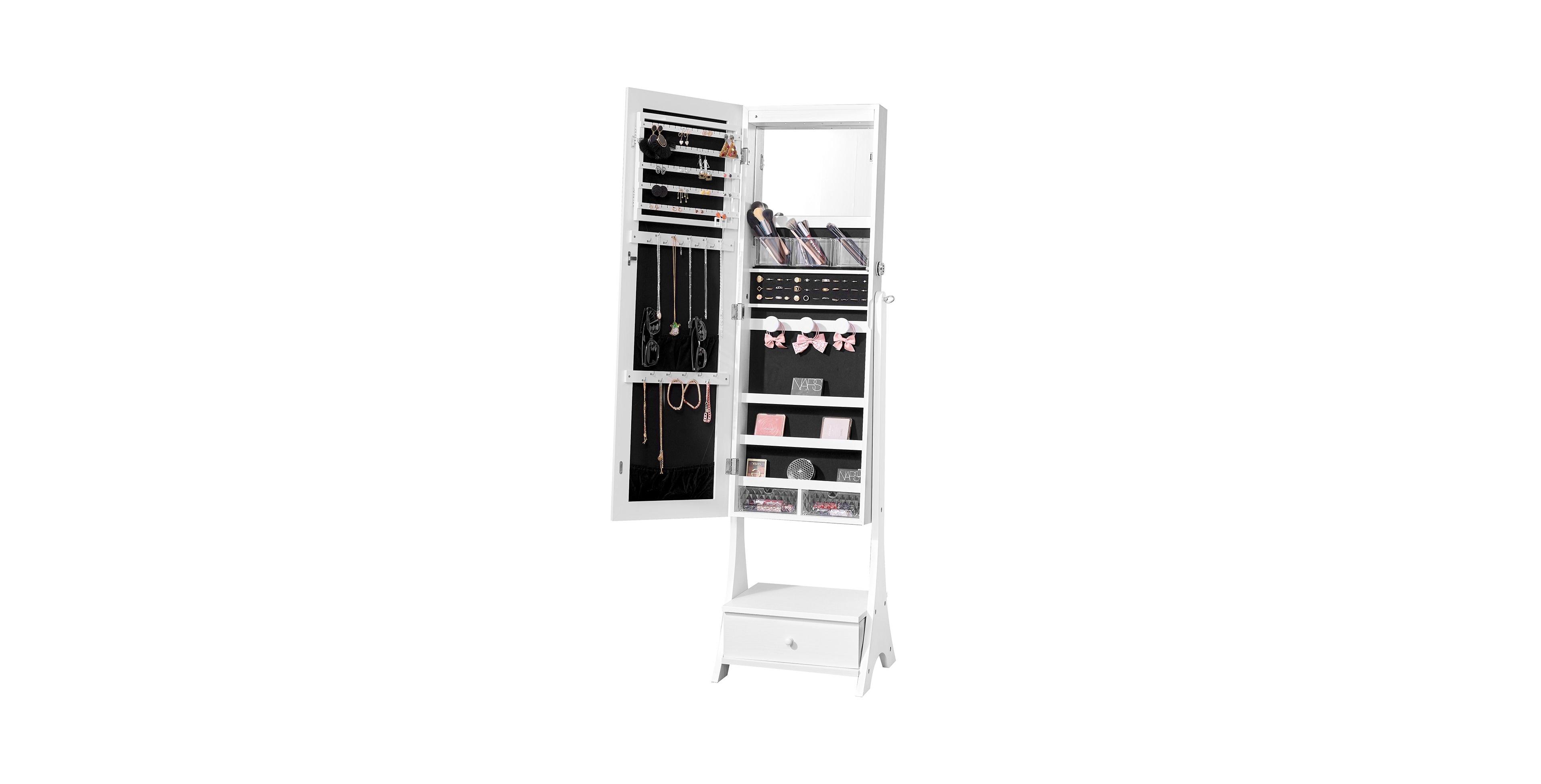 Mecale Freestanding Lockable with Full-Length Mirror, Jewelry Armoire
