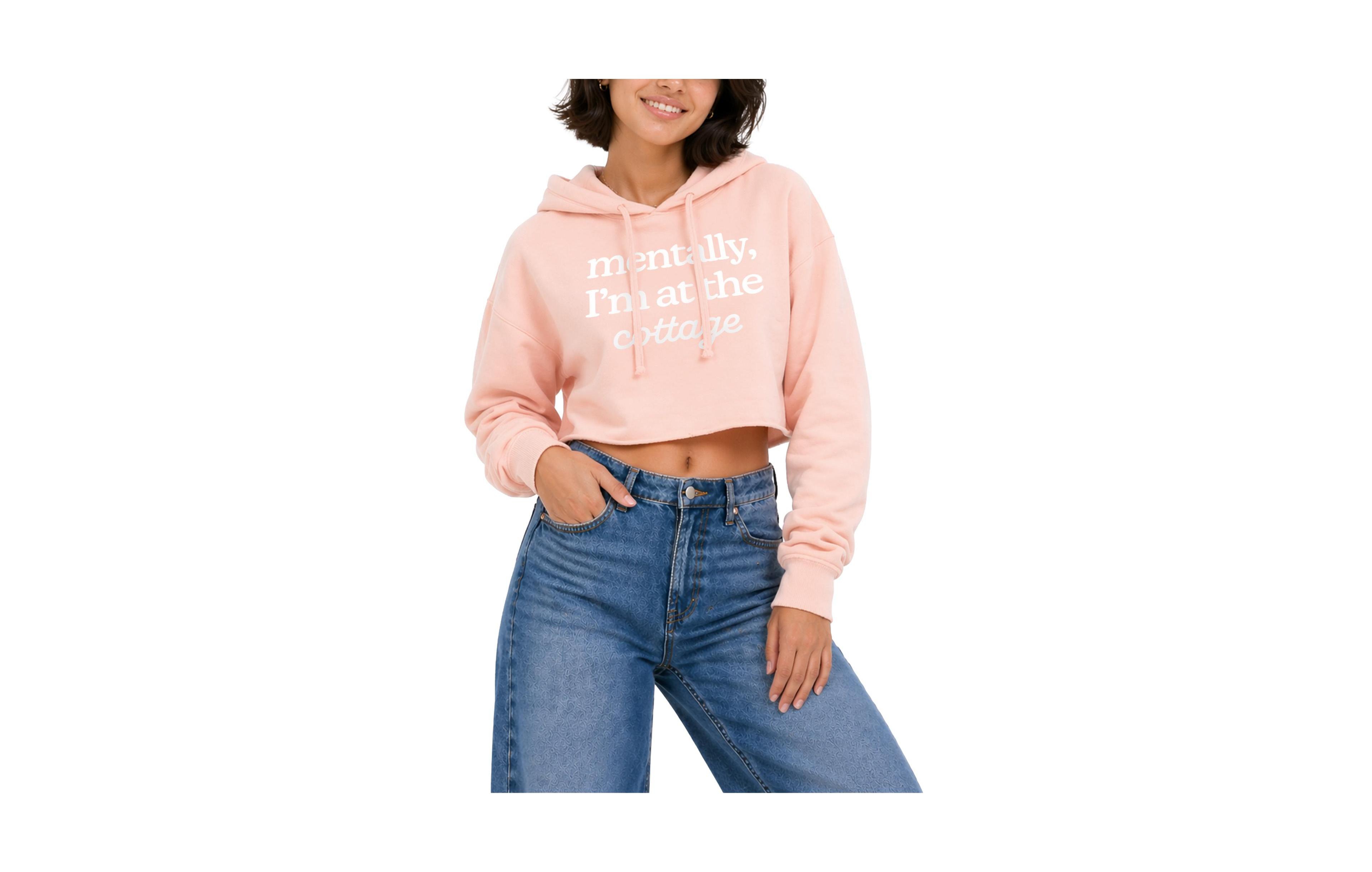 Instant Message Women's Mentally At The Cottage Cropped Graphic Long-Sleeve Hoodie