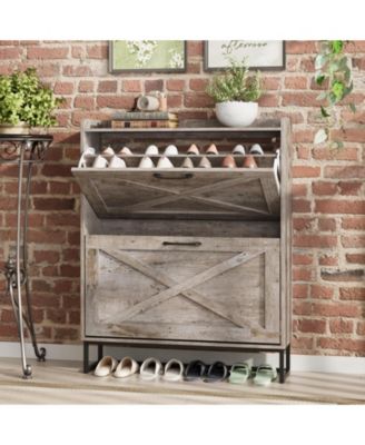 Shoe Storage Cabinet with 2 Flip Drawers Freestanding Organizer with Metal Legs for Entryway