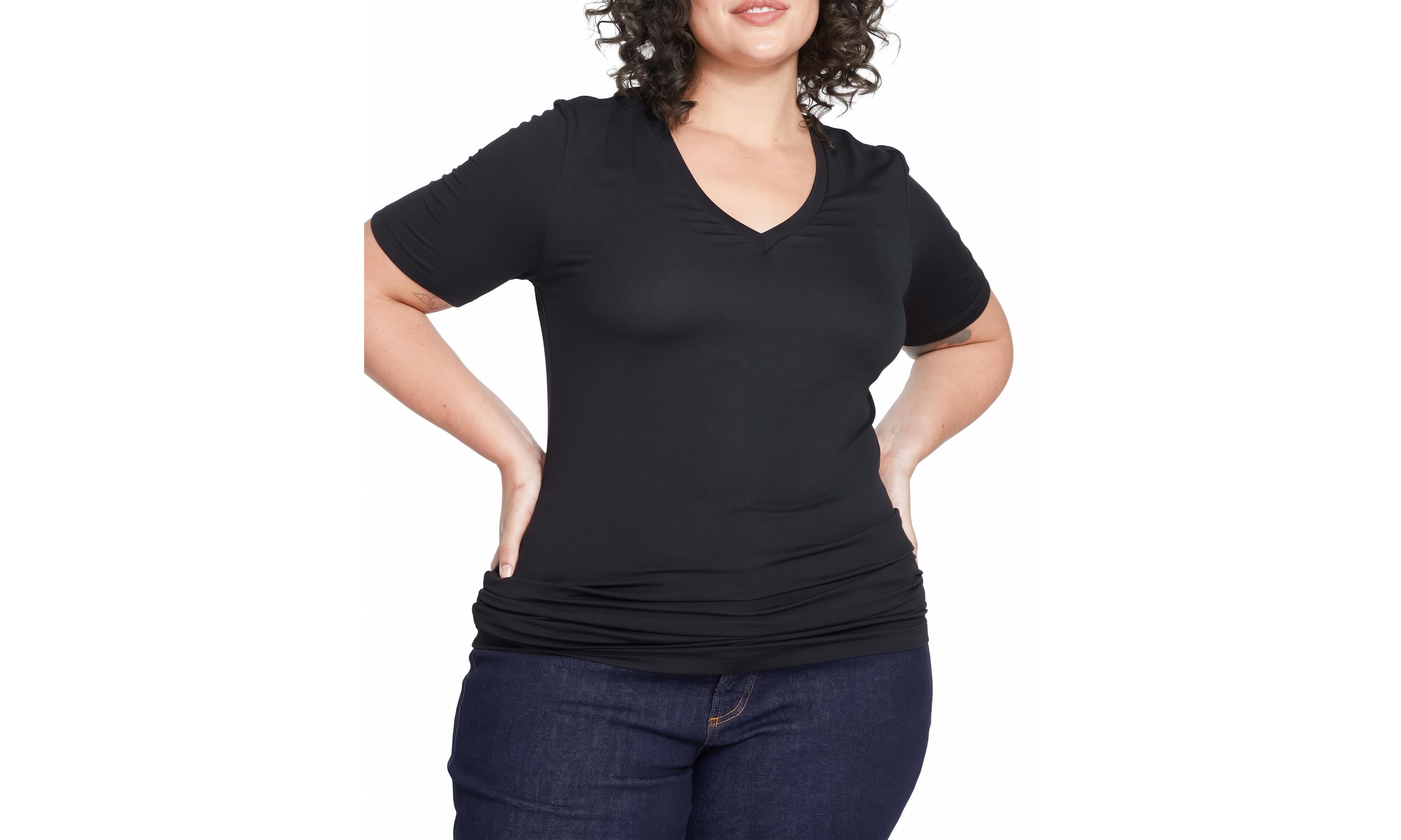 Universal Standard Plus Cloud Rib V-Neck Ribbed Short-Sleeve T-Shirt