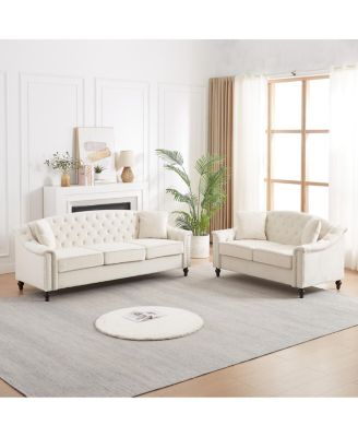 Chesterfield Sectional Sofa, 3+2 Seater with Button-Tufted Back