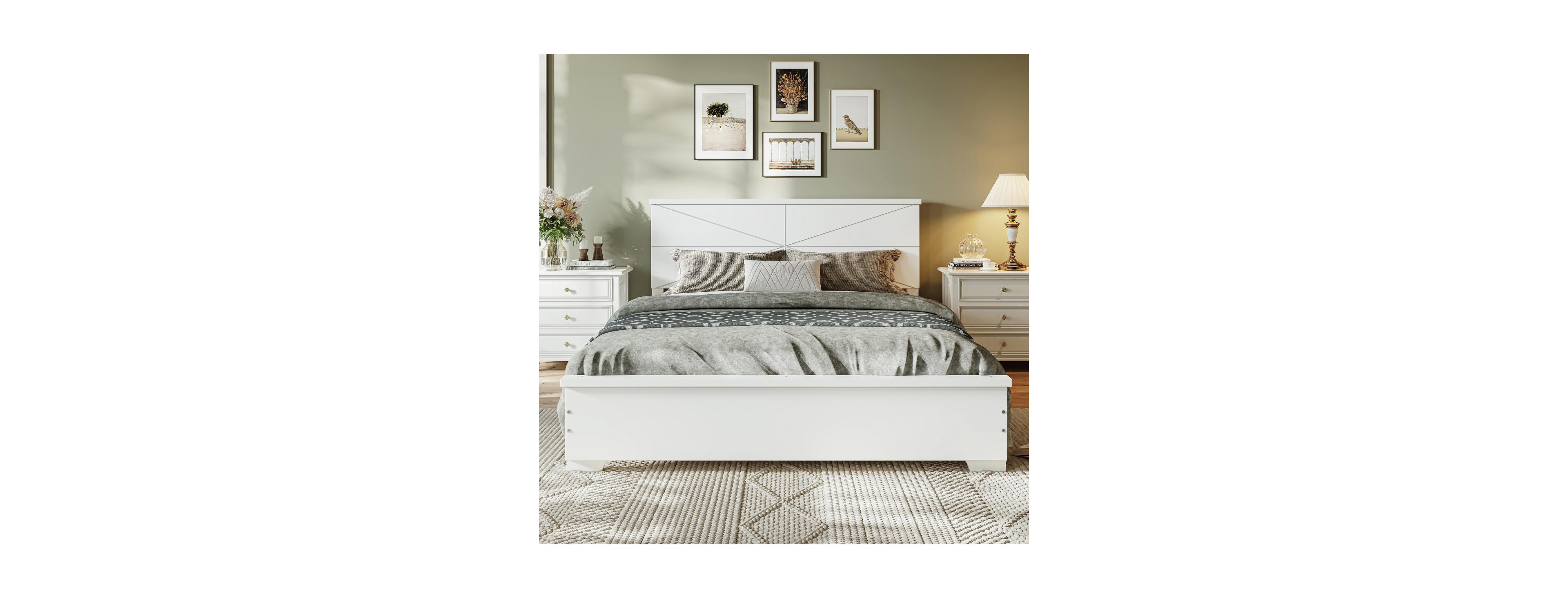Streamdale Furniture Queen Size Modern Platform Bed with Wood Slats and Headboard