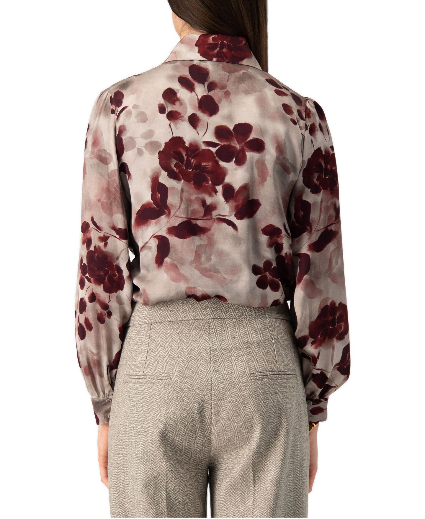 Женская блузка Ivonne Floral-Print Long-Sleeve Satin Button-Up, цвет: Серый — фото 2